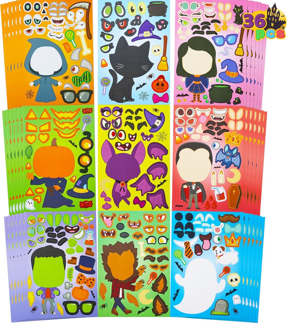 Favors Make a Face Stickers Witch Vampire Self Adhesive DIY Stickers for Halloween Kids, Party Game Stickers, Kids Party Favor Supplies Craft